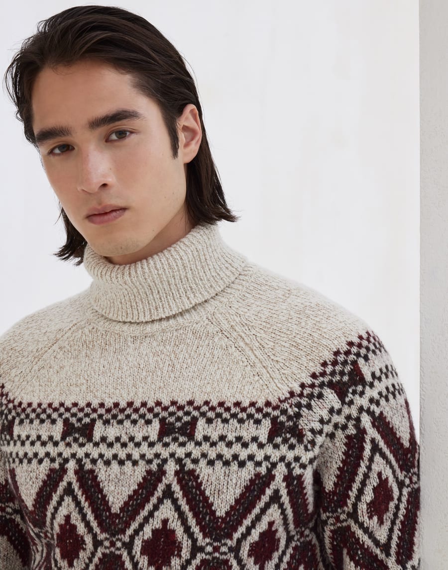 Pull à col montant Jacquard Écru Homme - Brunello Cucinelli