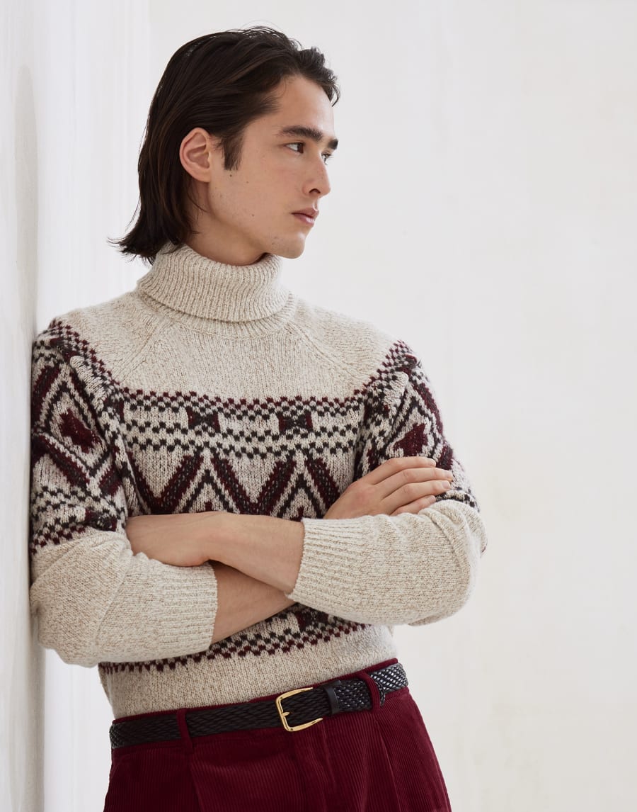 Свитер с высоким воротником Jacquard Экрю Мужчина - Brunello Cucinelli