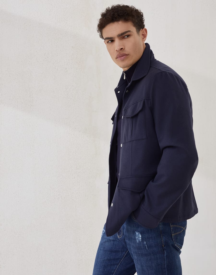 Flannel safari jacket Avio Blue Man - Brunello Cucinelli