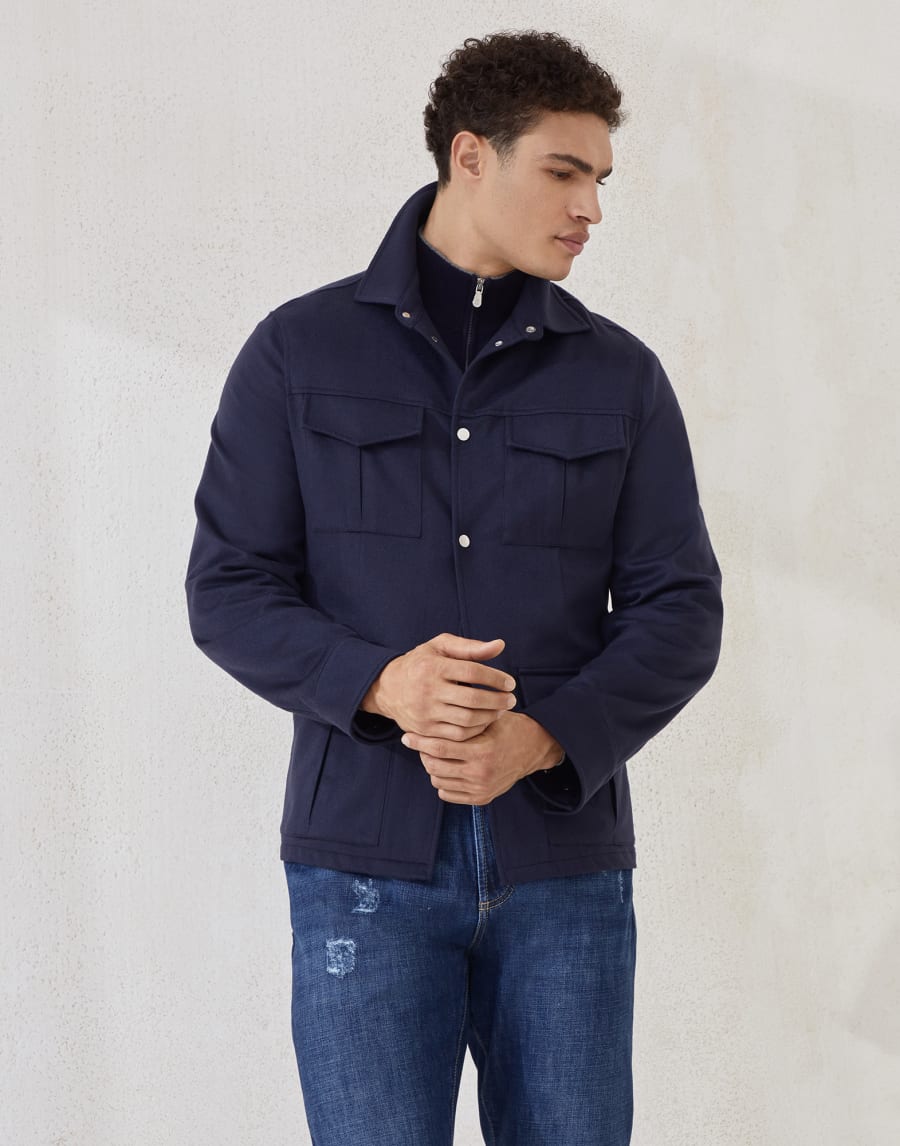 Flannel safari jacket Avio Blue Man - Brunello Cucinelli