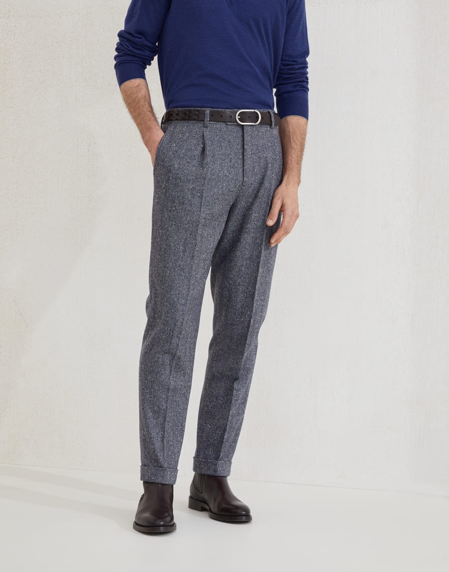 Pantalone in chevron Blu Navy Uomo - Brunello Cucinelli