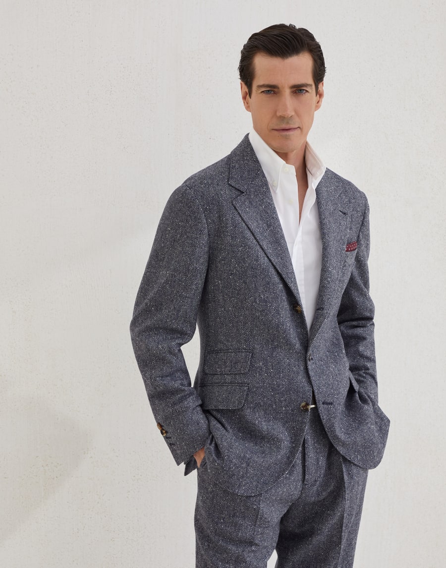 解构设计骑士夹克 海军蓝 男款 - Brunello Cucinelli