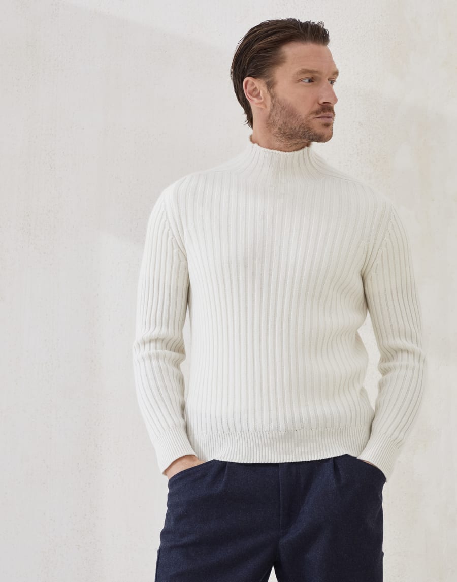 Maglia collo alto a coste Panama Uomo - Brunello Cucinelli