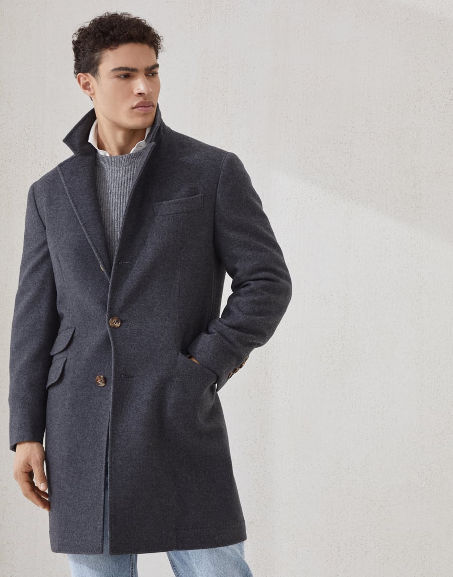 Cappotto in panno idrorepellente Piombo Uomo - Brunello Cucinelli