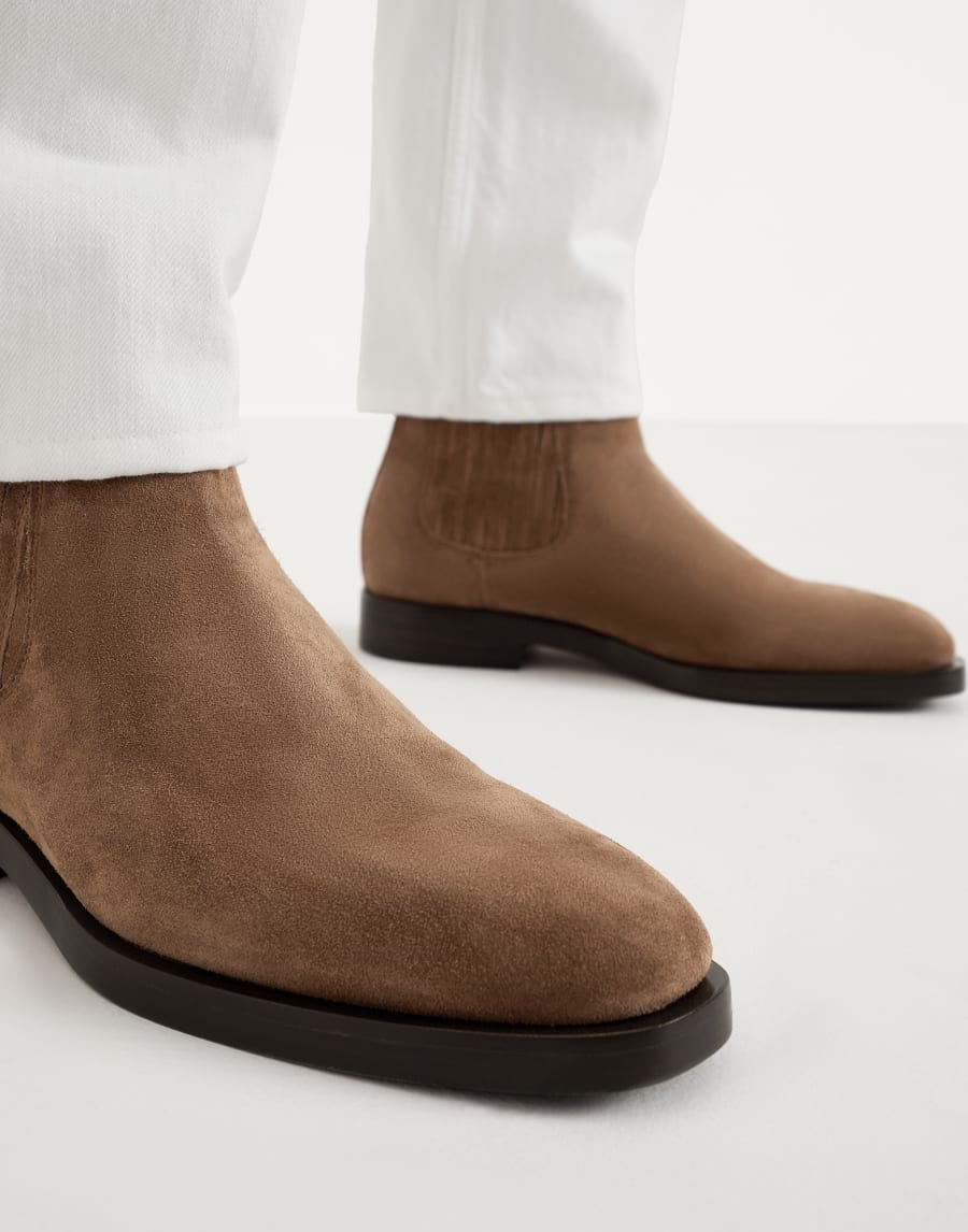 Suede Chelsea boots Chestnut Man - Brunello Cucinelli
