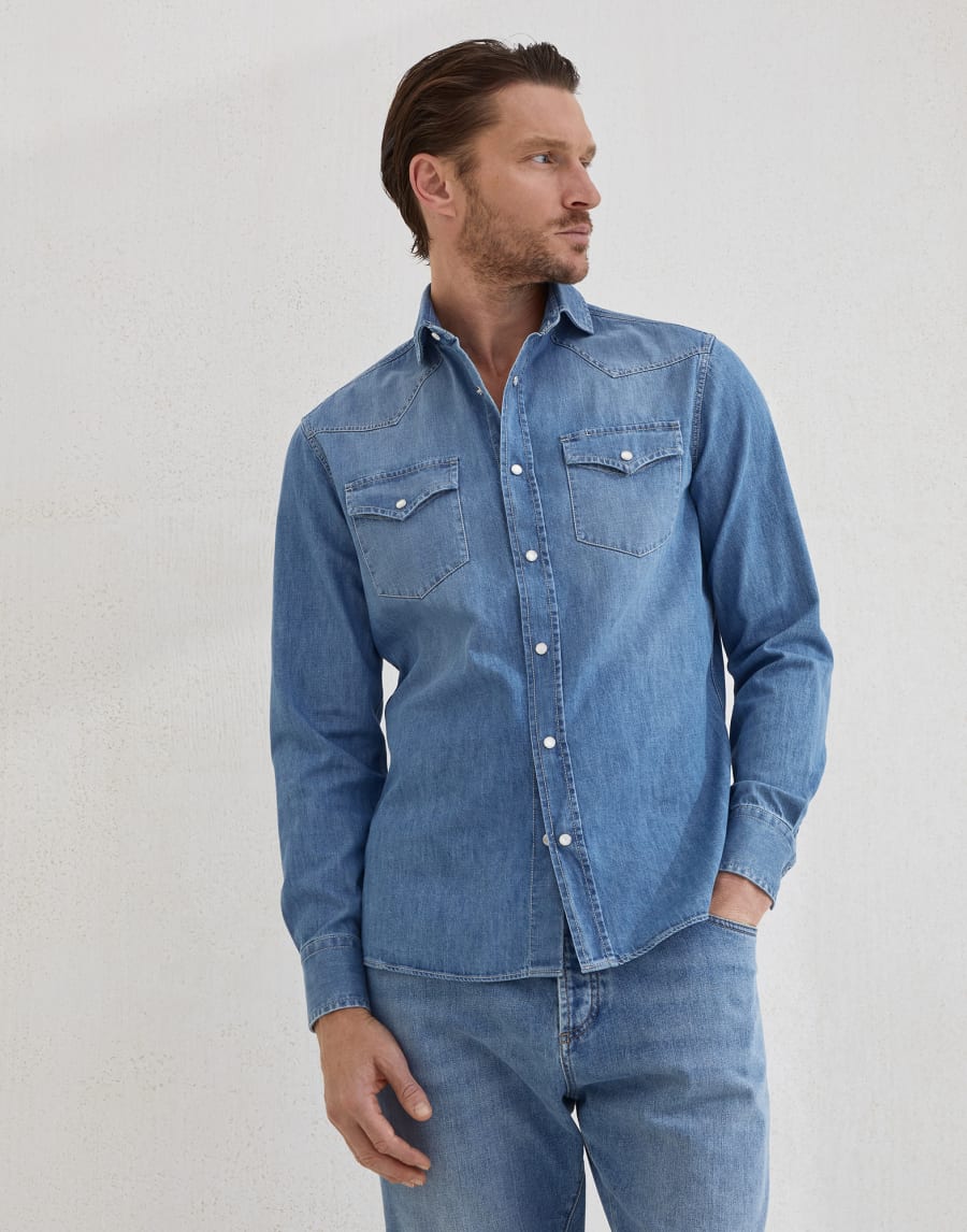 Lightweight denim shirt Medium Denim Man - Brunello Cucinelli