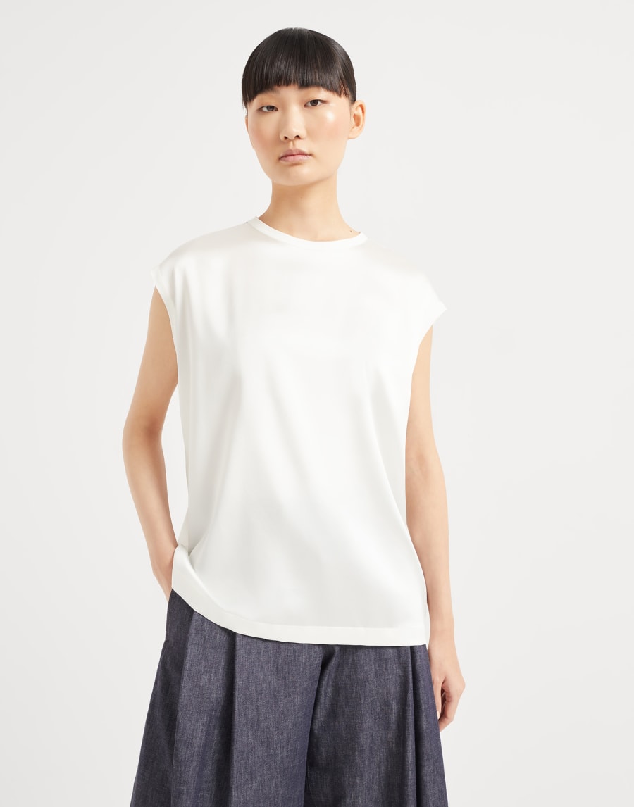 缎面T恤衫 白色 女款 - Brunello Cucinelli