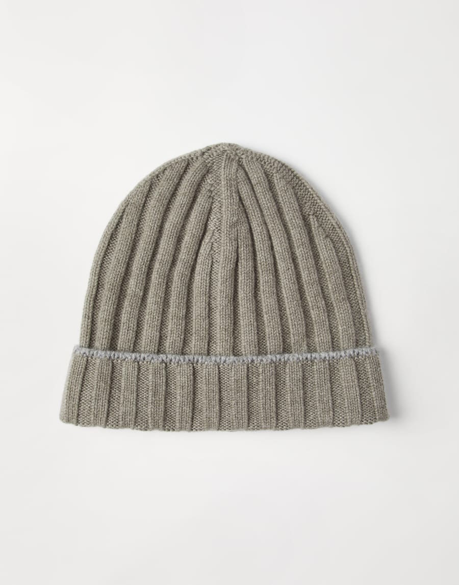 Cashmere rib knit beanie Olive Man - Brunello Cucinelli