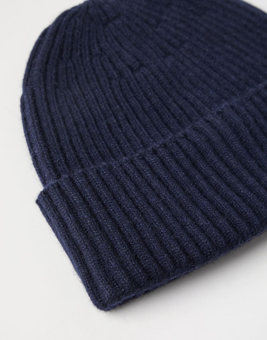 Cashmere rib knit beanie Navy Blue Man - Brunello Cucinelli