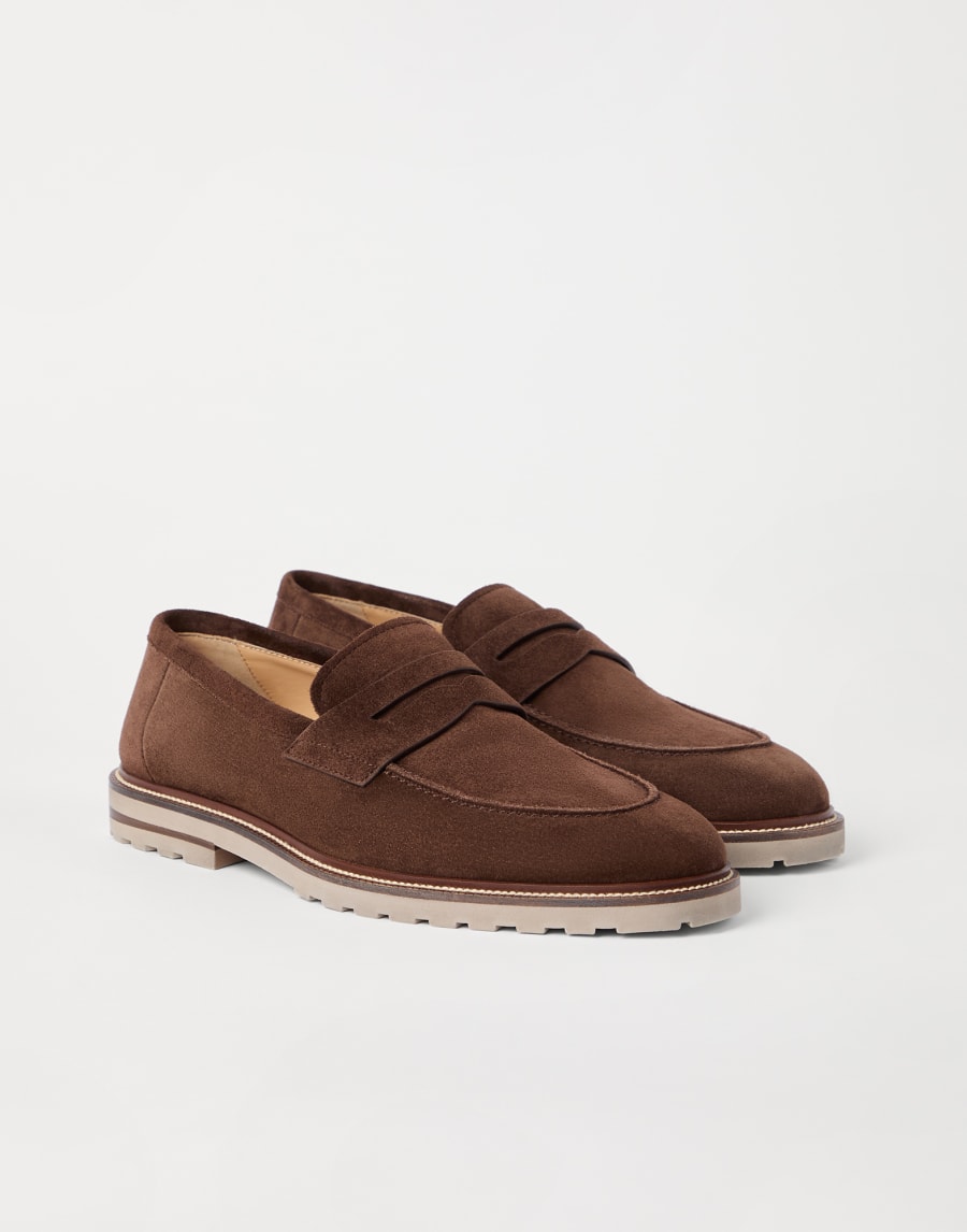 Suede Penny loafer Brown Man - Brunello Cucinelli