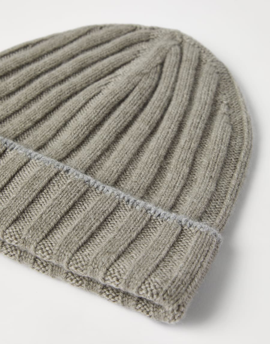Cashmere rib knit beanie Olive Man - Brunello Cucinelli