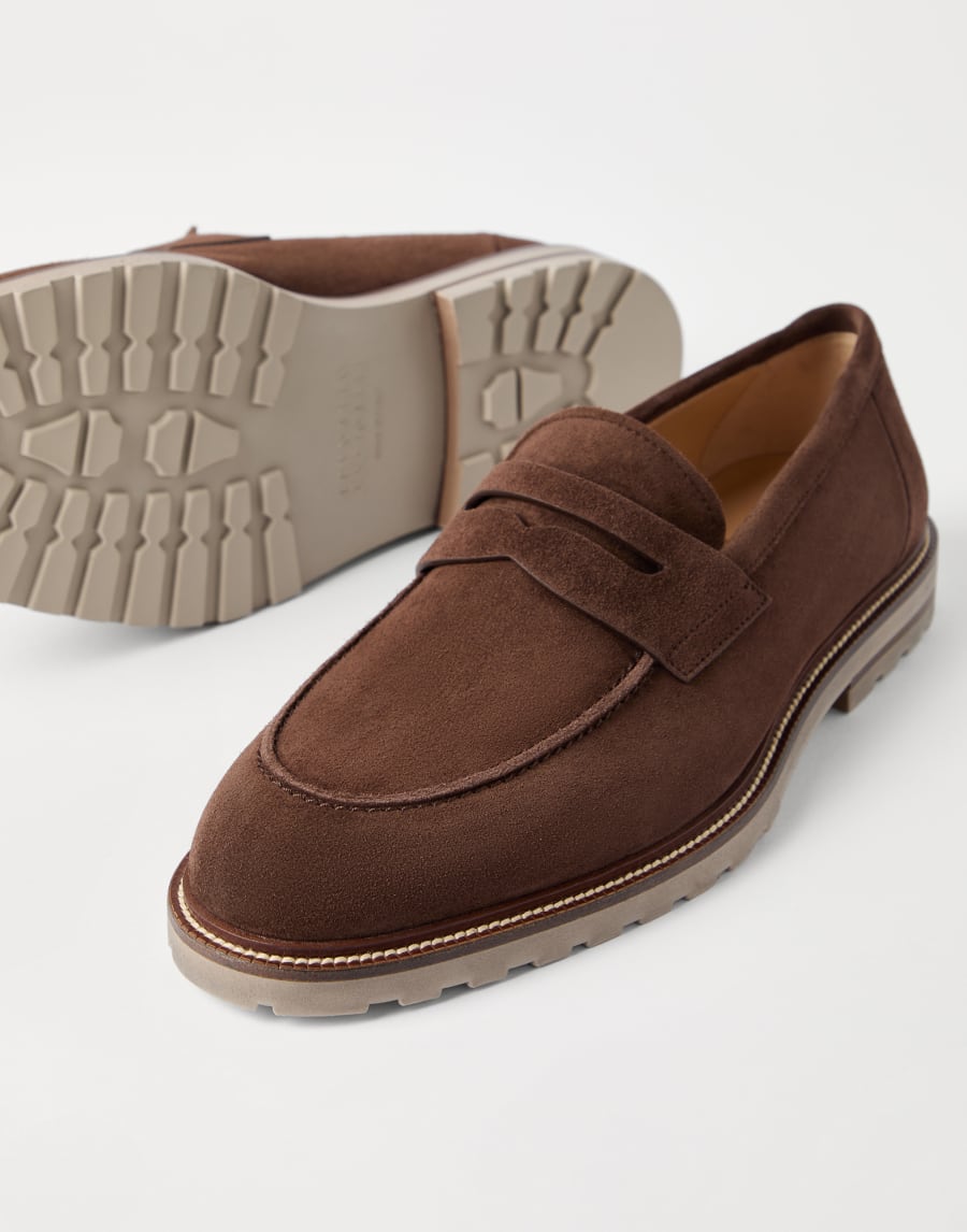 Suede Penny loafer Brown Man - Brunello Cucinelli