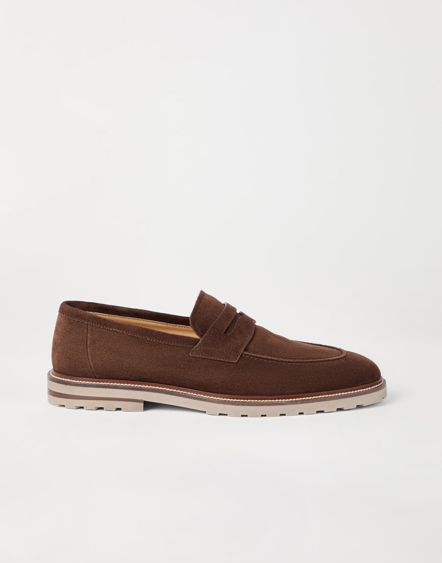 Suede Penny loafer Brown Man - Brunello Cucinelli