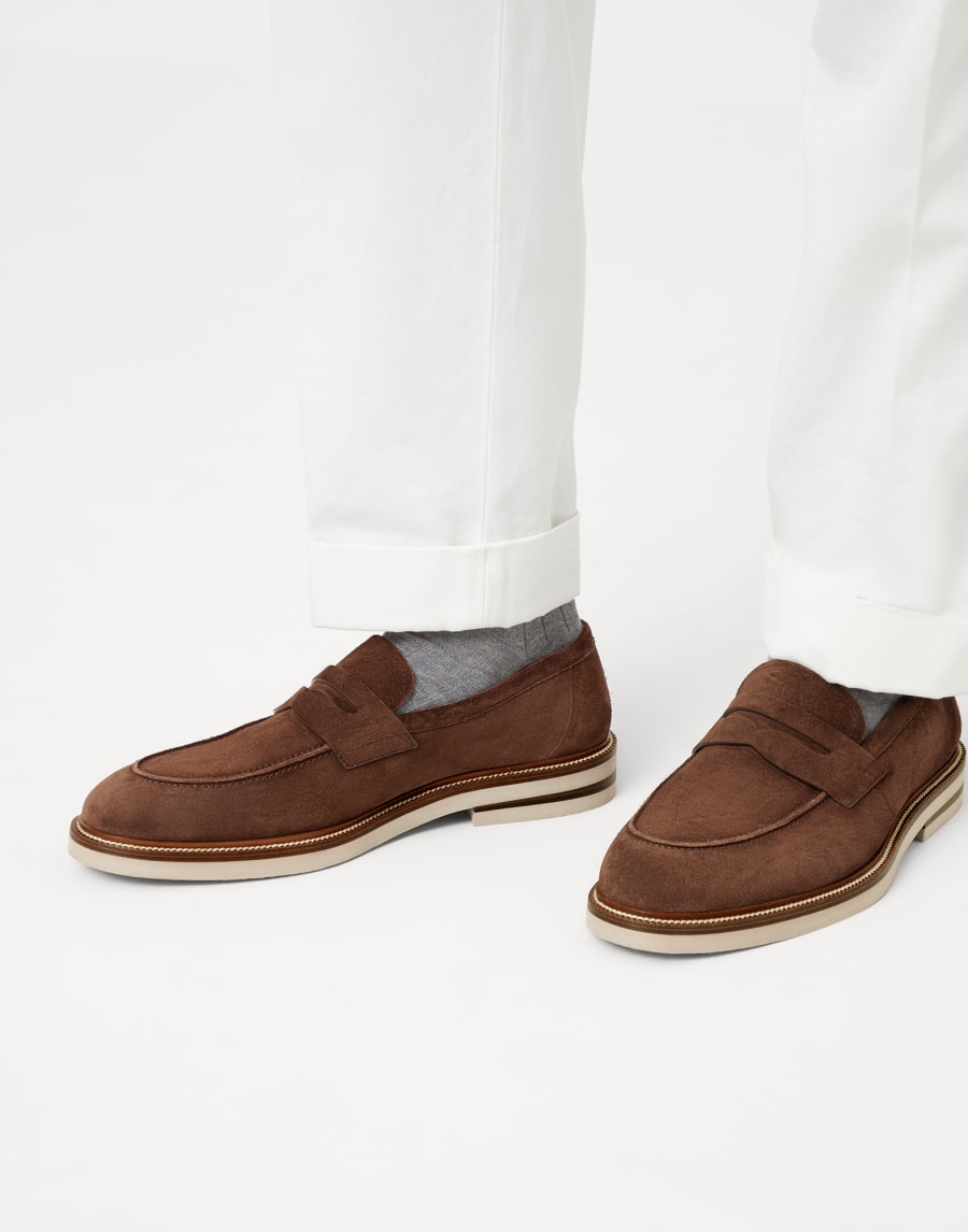 Suede Penny loafer Brown Man - Brunello Cucinelli