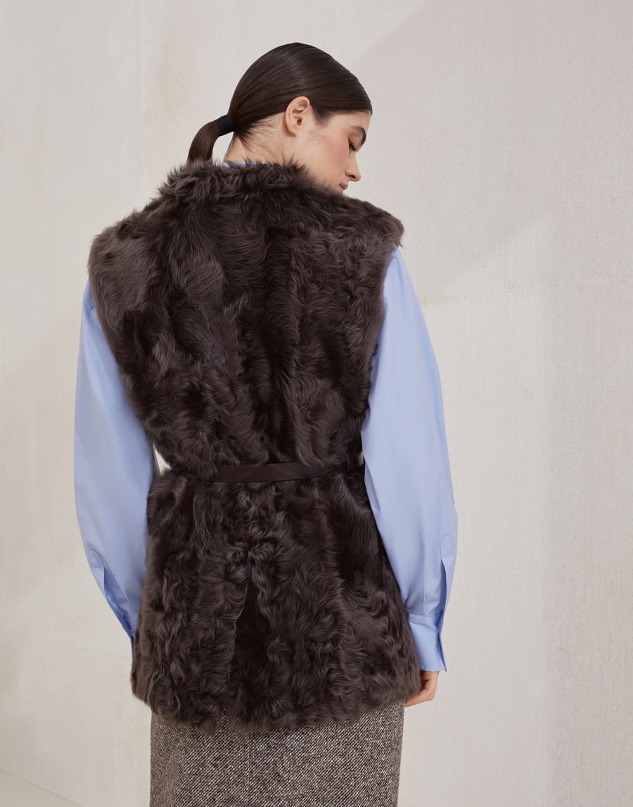 Wavy shearling vest Rust Brown Woman - Brunello Cucinelli