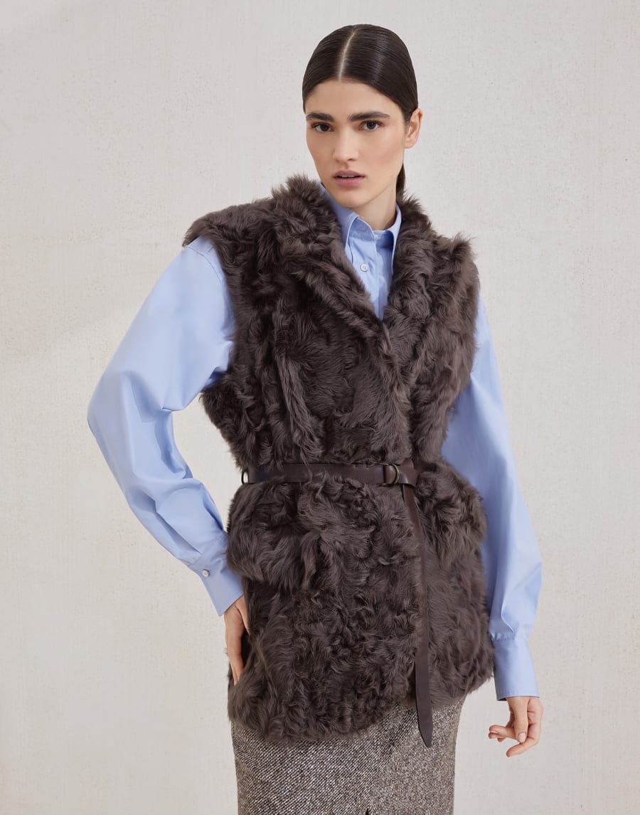 Gilet in shearling Wavy Testa di Moro Donna - Brunello Cucinelli