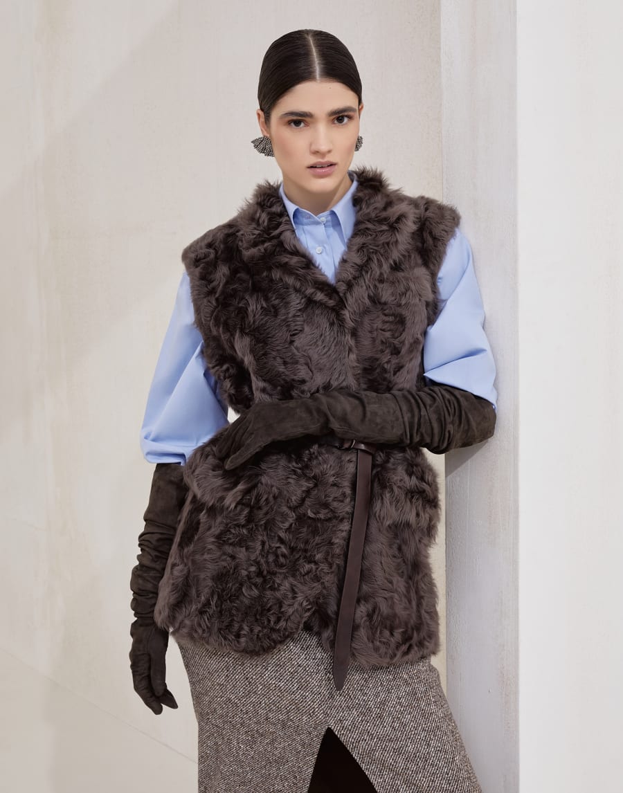 Gilet en peau de mouton Wavy Brun Foncé Femme - Brunello Cucinelli