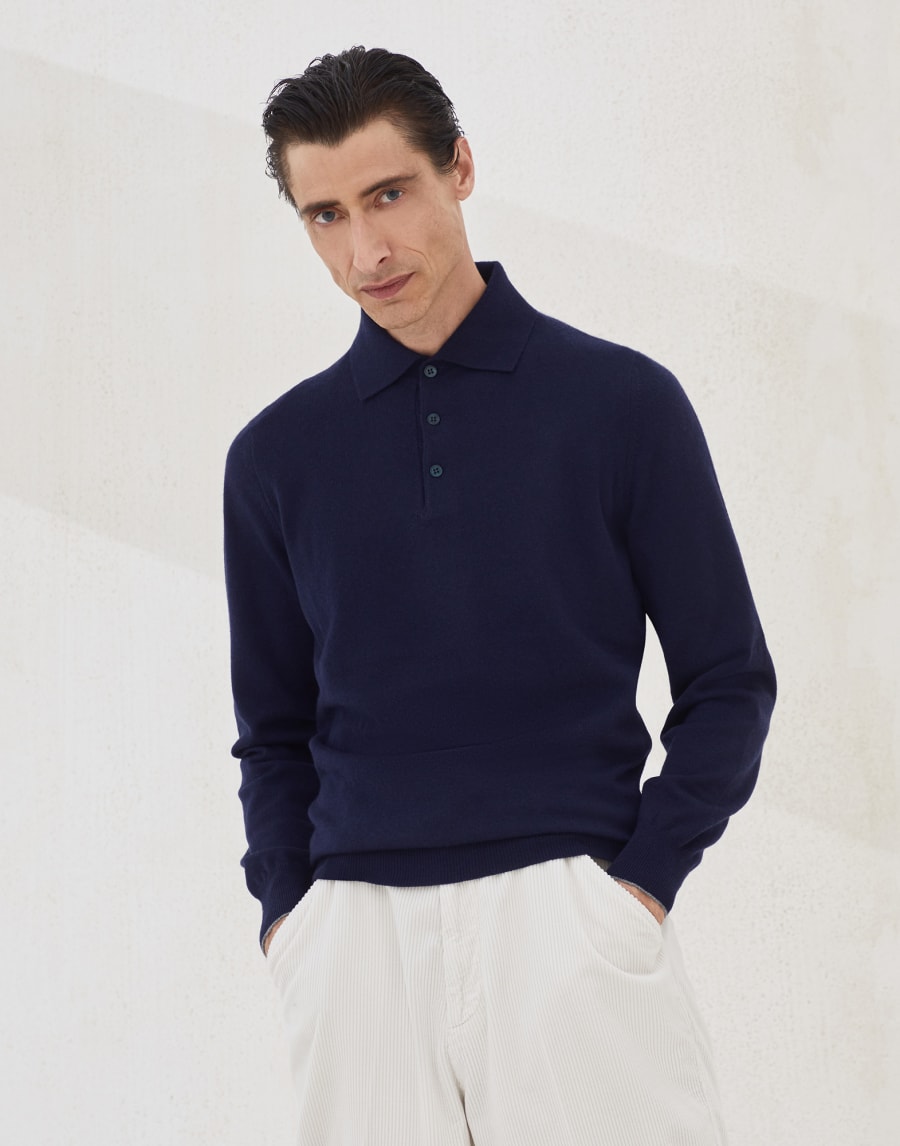 针织马球衫 海军蓝 男款 - Brunello Cucinelli