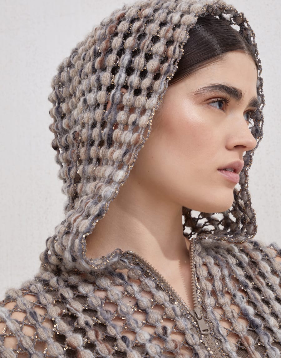 Balloon net cardigan Camel Woman - Brunello Cucinelli