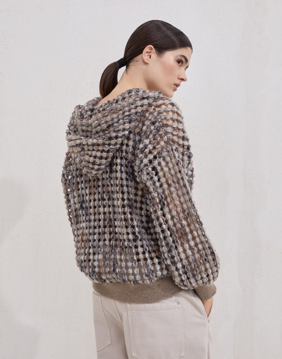 Balloon net cardigan Camel Woman - Brunello Cucinelli