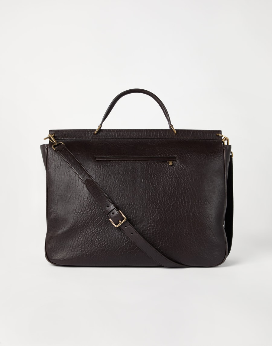 Textured grain leather briefcase Brown Man - Brunello Cucinelli