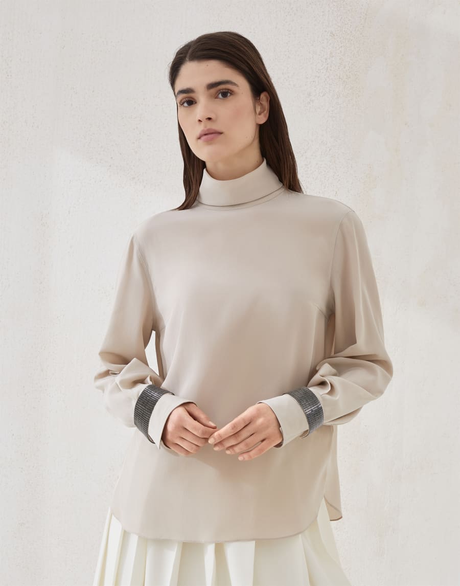 Crêpe de chine T-shirt Cool Beige Woman - Brunello Cucinelli