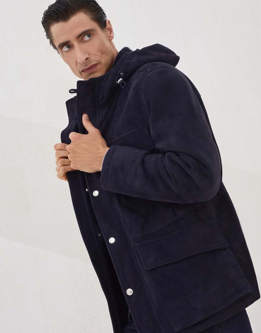 Shearling parka Navy Blue Man - Brunello Cucinelli