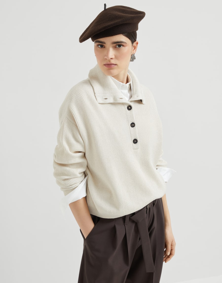 Vanisé knit polo shirt Cool Beige Woman - Brunello Cucinelli