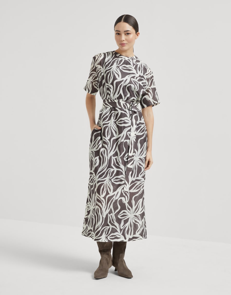 Floral print dress with monili Multicoloured Woman - Brunello Cucinelli