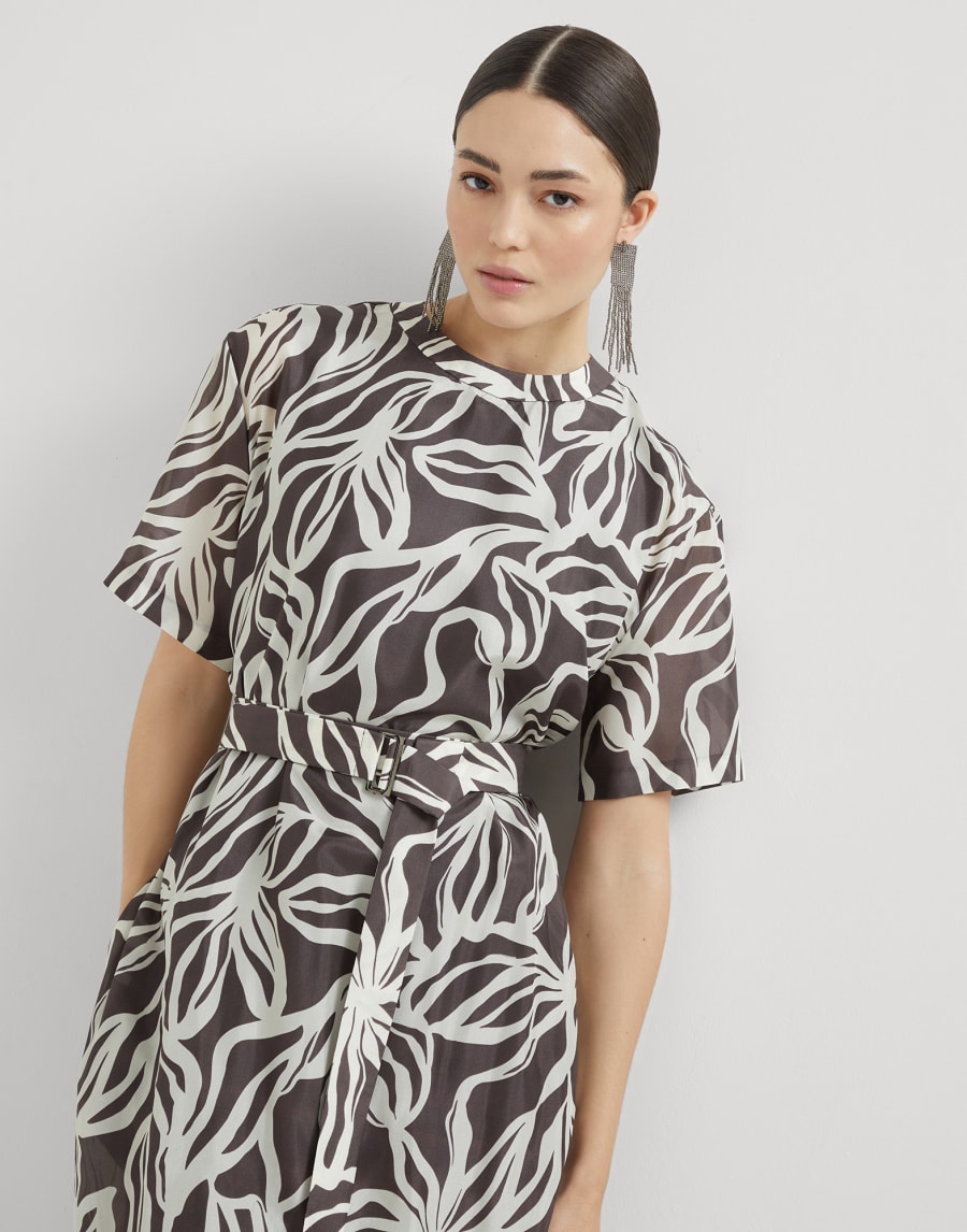 Floral print dress with monili Multicoloured Woman - Brunello Cucinelli