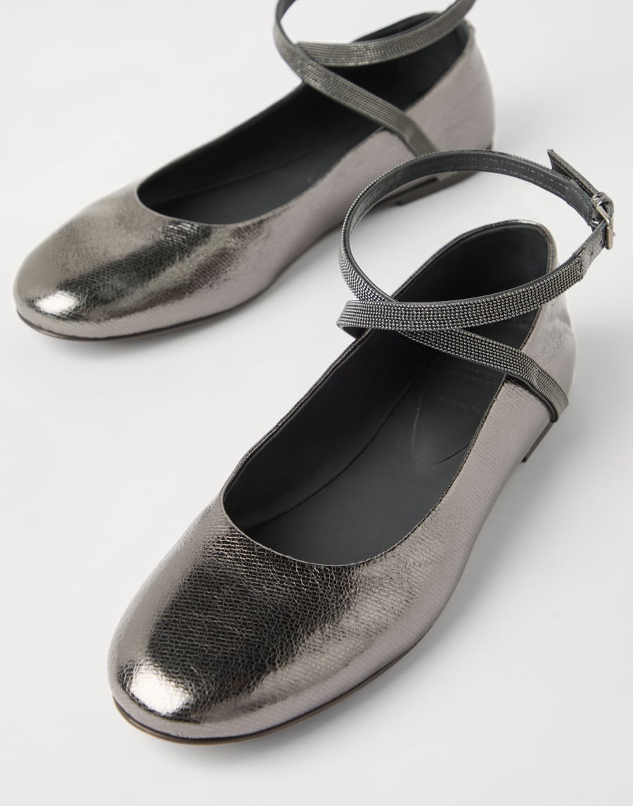 Lamé grained calfskin flats Silver Woman - Brunello Cucinelli