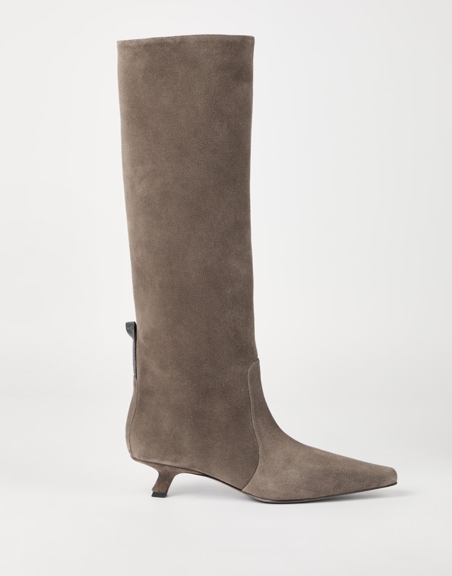 Suede city boots with monili Brown Woman - Brunello Cucinelli