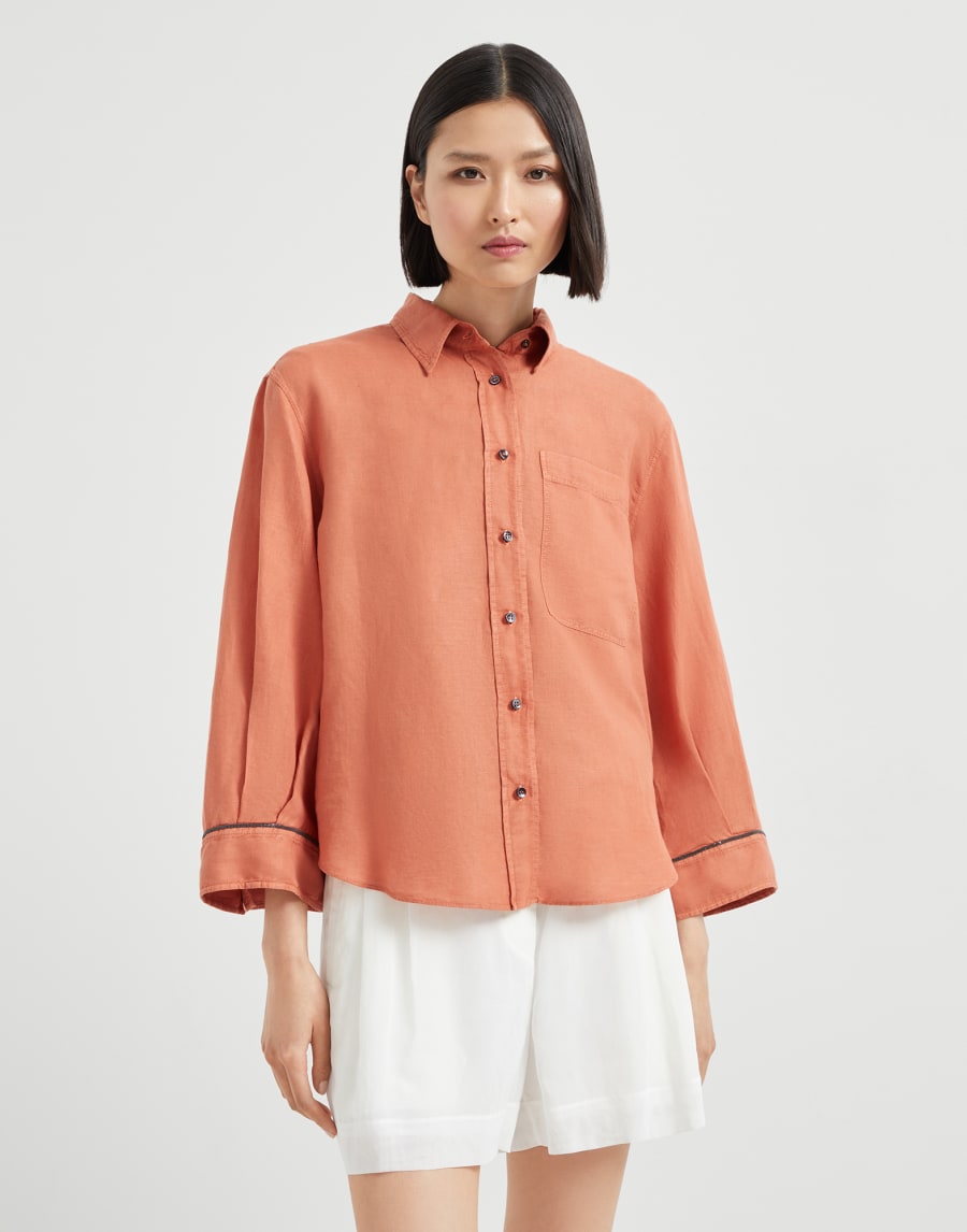 Pinpoint shirt with monili Mandarin Woman - Brunello Cucinelli