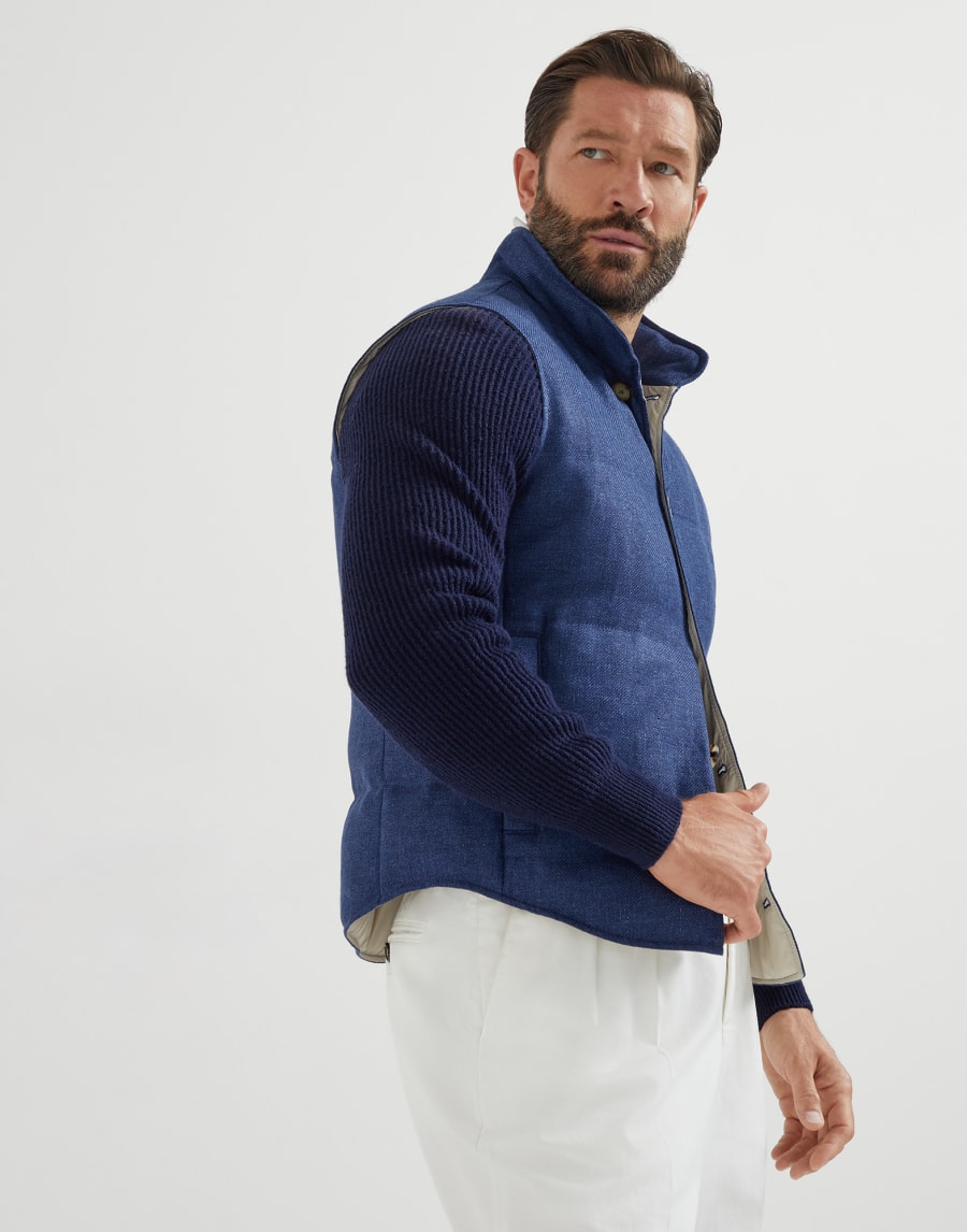 Пуховый жилет из ткани диагональ Индиго Мужчина - Brunello Cucinelli