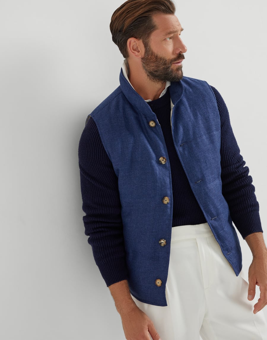 Пуховый жилет из ткани диагональ Индиго Мужчина - Brunello Cucinelli