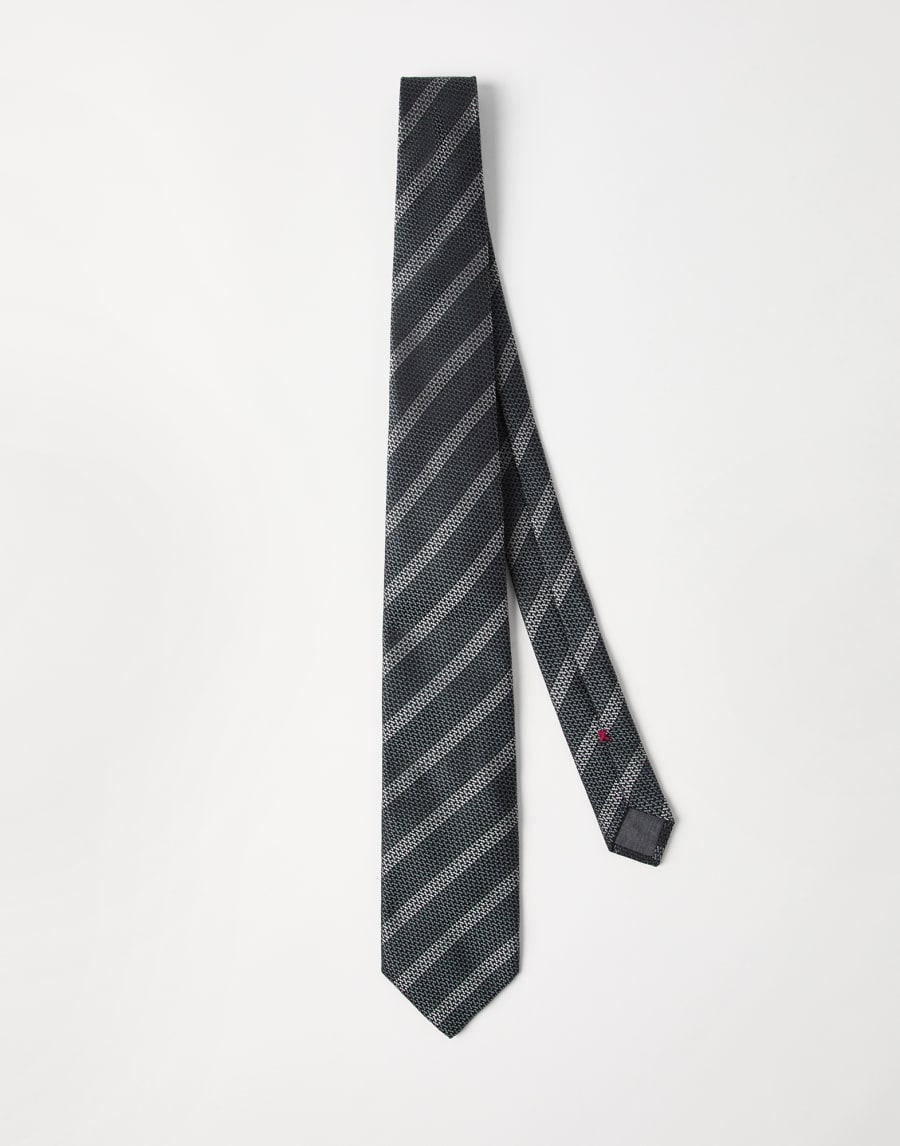 Corbata de seda a rayas Gris Medio Hombre - Brunello Cucinelli