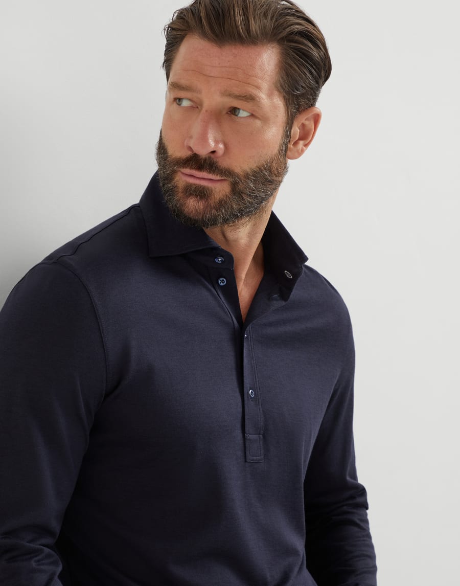 Jersey polo shirt Navy Blue Man - Brunello Cucinelli