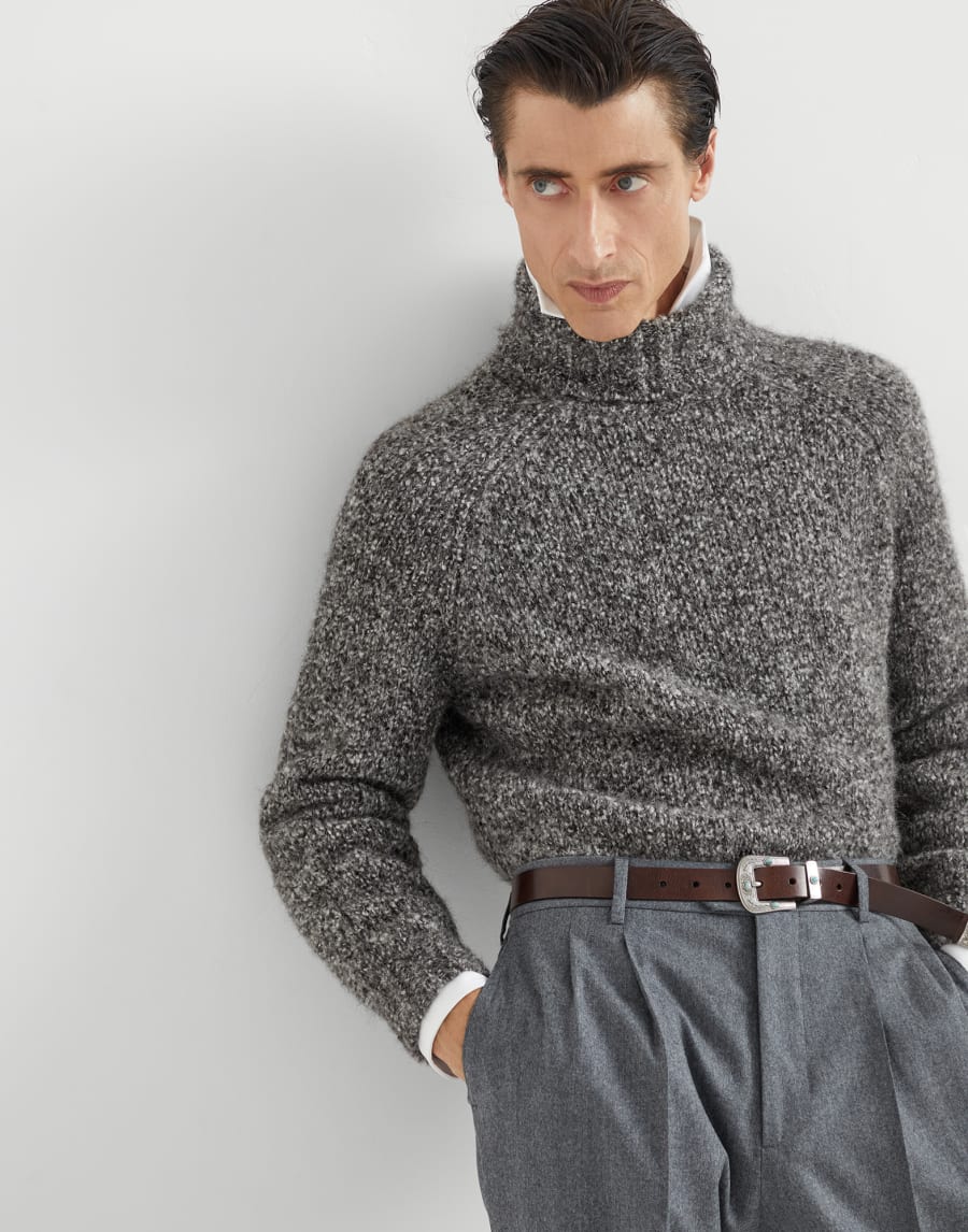 Jersey cuello alto con efecto melange Gris Oscuro Hombre - Brunello Cucinelli