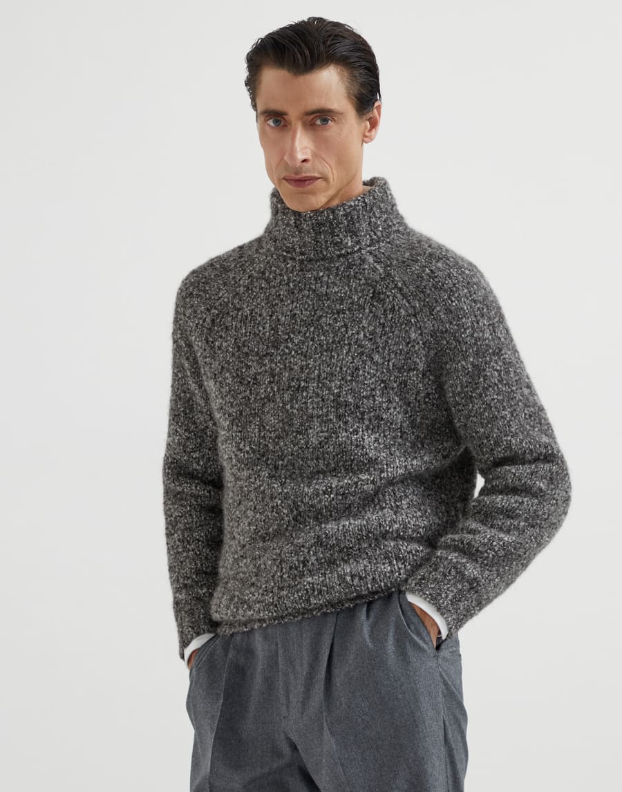 Jersey cuello alto con efecto melange Gris Oscuro Hombre - Brunello Cucinelli
