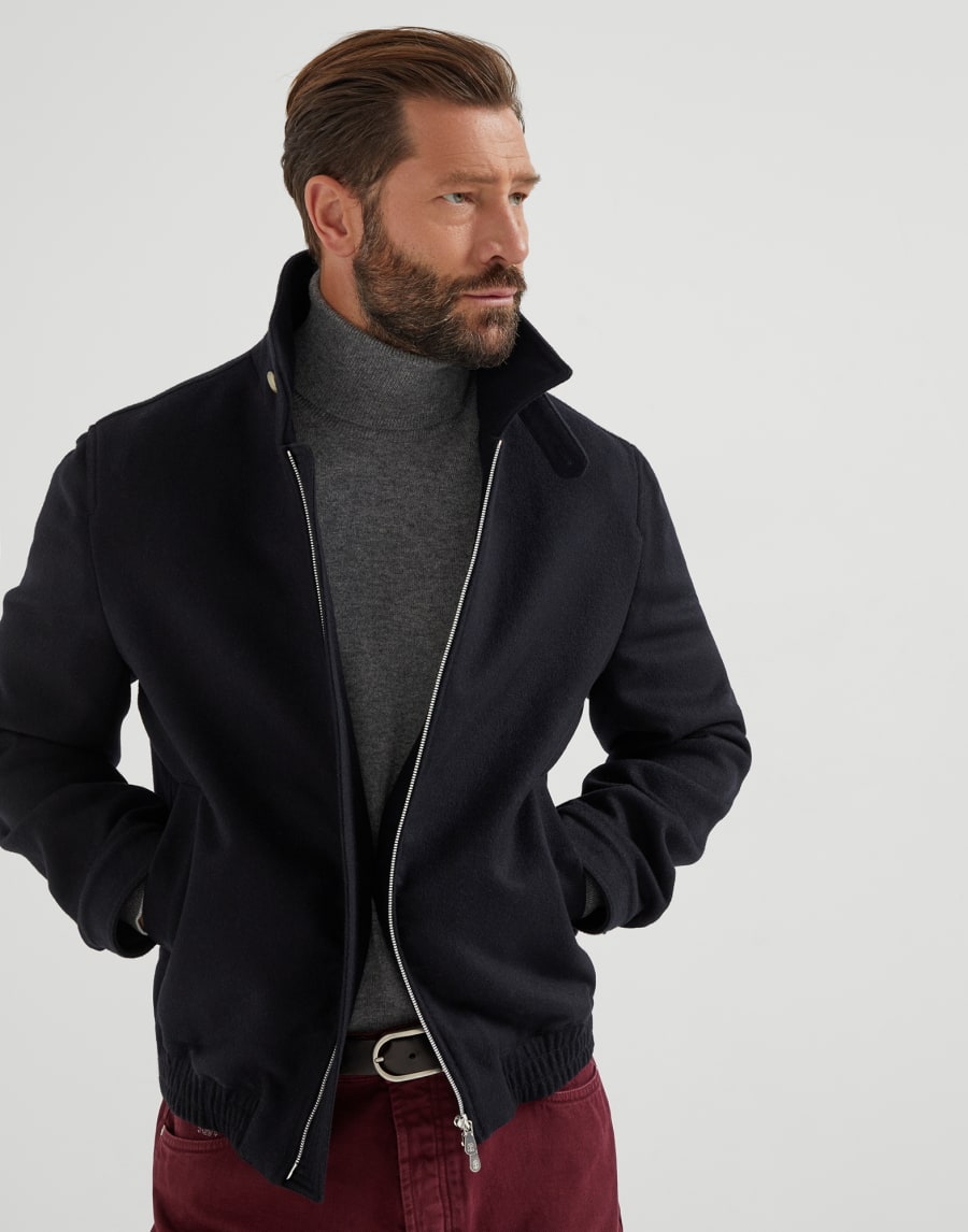 Wool flannel bomber jacket Black Man - Brunello Cucinelli