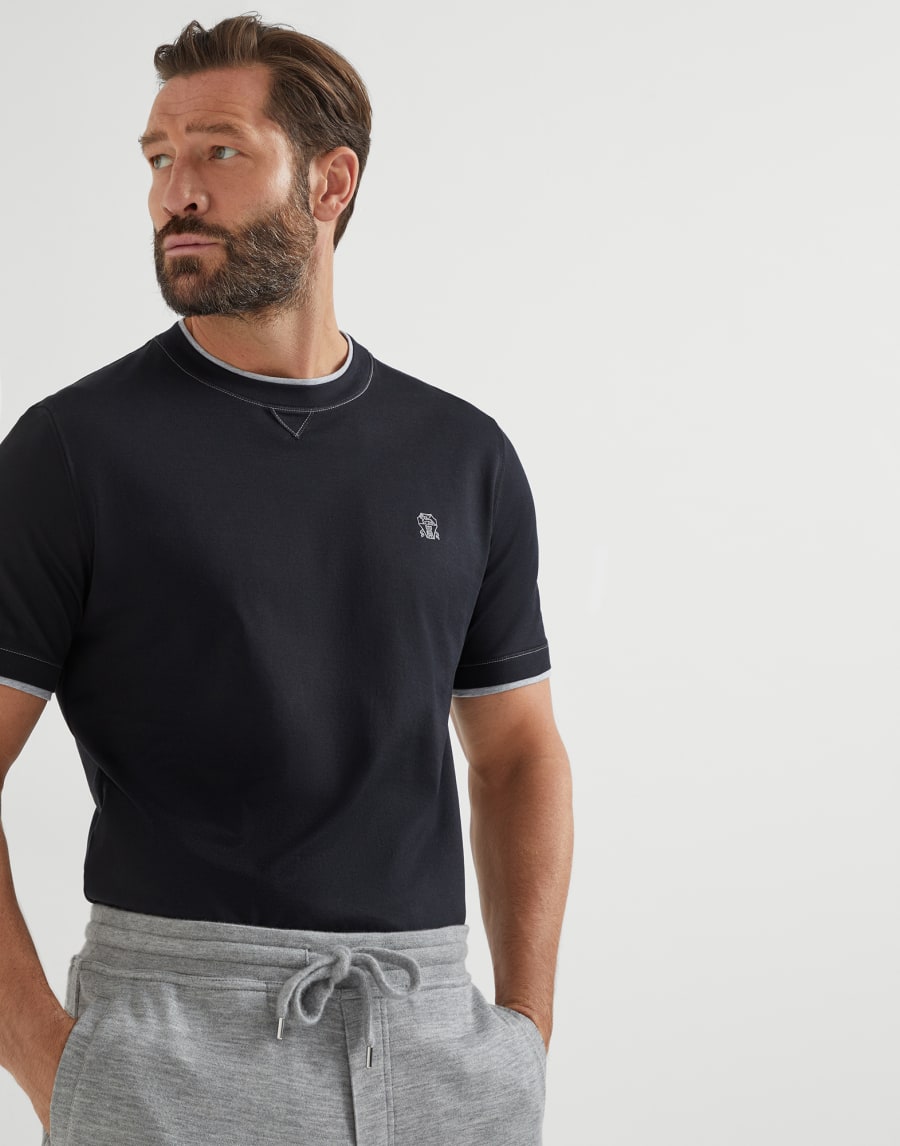 T-shirt with faux-layering Black Man - Brunello Cucinelli