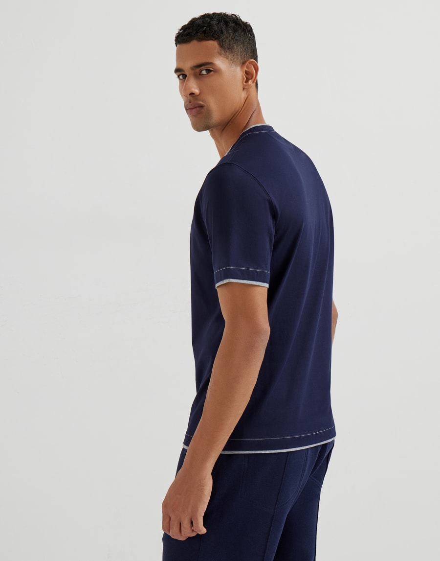 T-shirt with faux-layering Cobalt Man - Brunello Cucinelli
