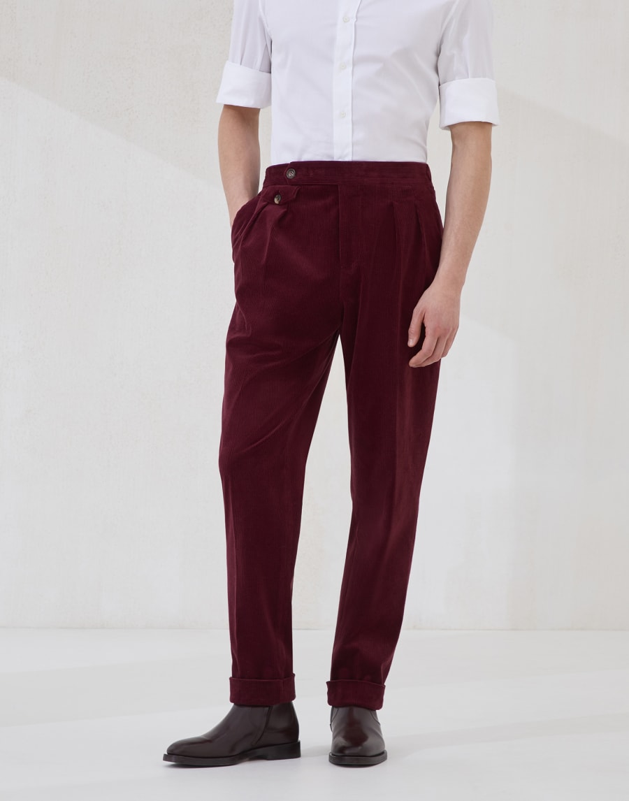 Trousers with double pleats and tabs Amaranth Man - Brunello Cucinelli