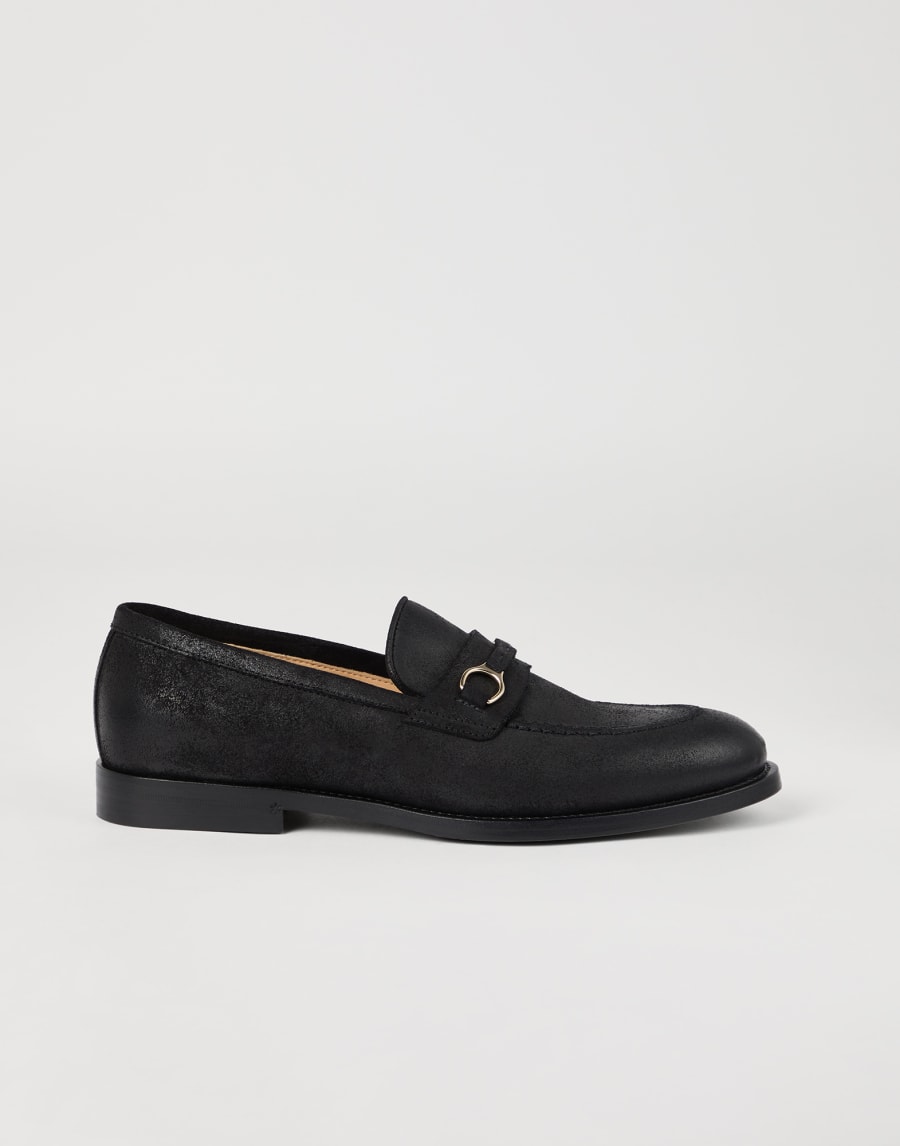 Penny-Loafer aus Veloursleder Schwarz Herren - Brunello Cucinelli