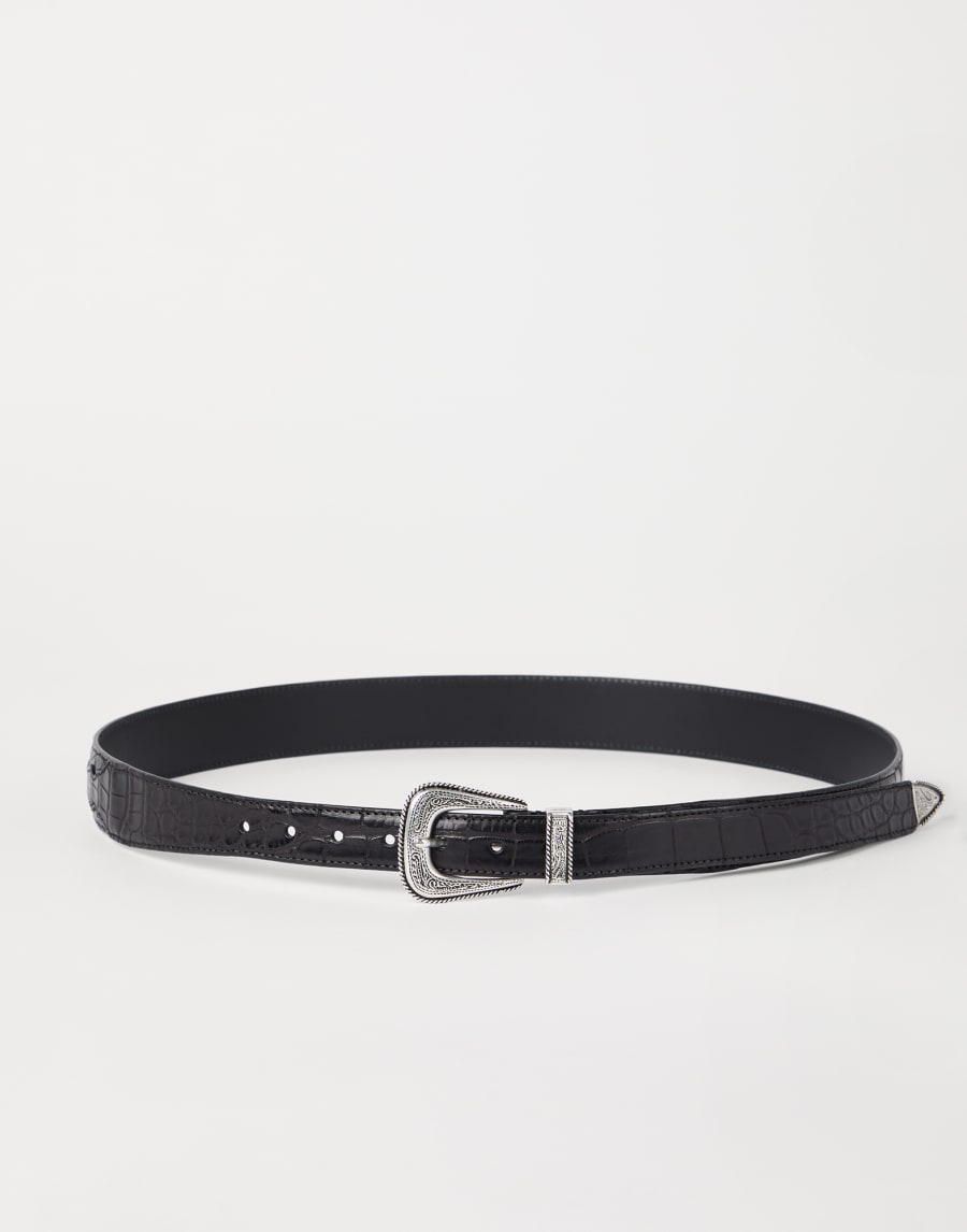 Ceinture en alligator et argent 925 Noir Homme - Brunello Cucinelli