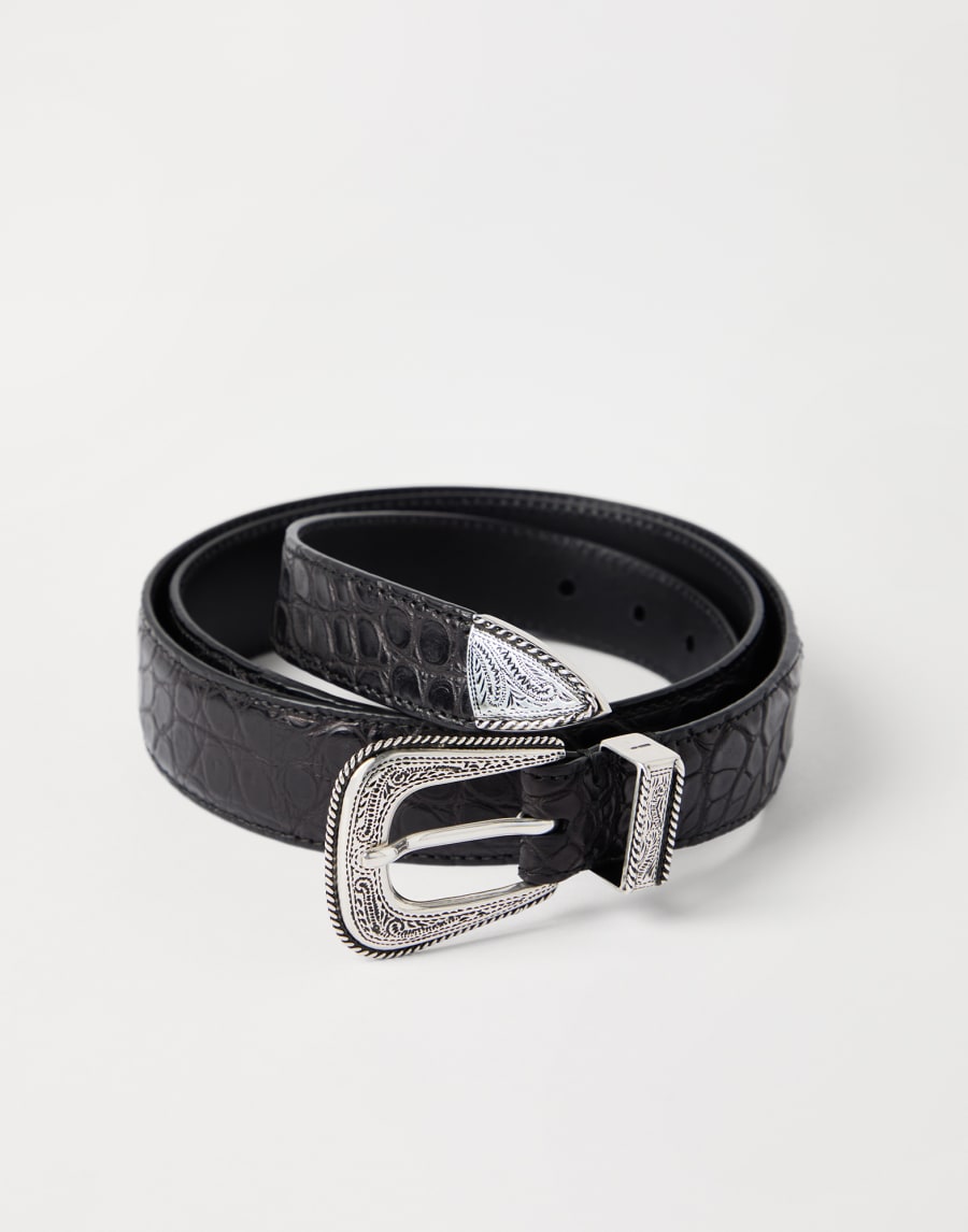Alligator belt in Sterling Silver Black Man - Brunello Cucinelli