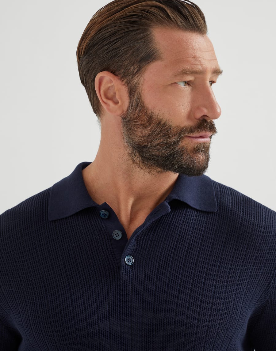 Rib knit polo Navy Blue Man - Brunello Cucinelli