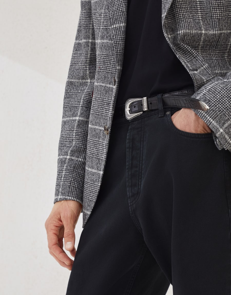 Ceinture en alligator et argent 925 Noir Homme - Brunello Cucinelli