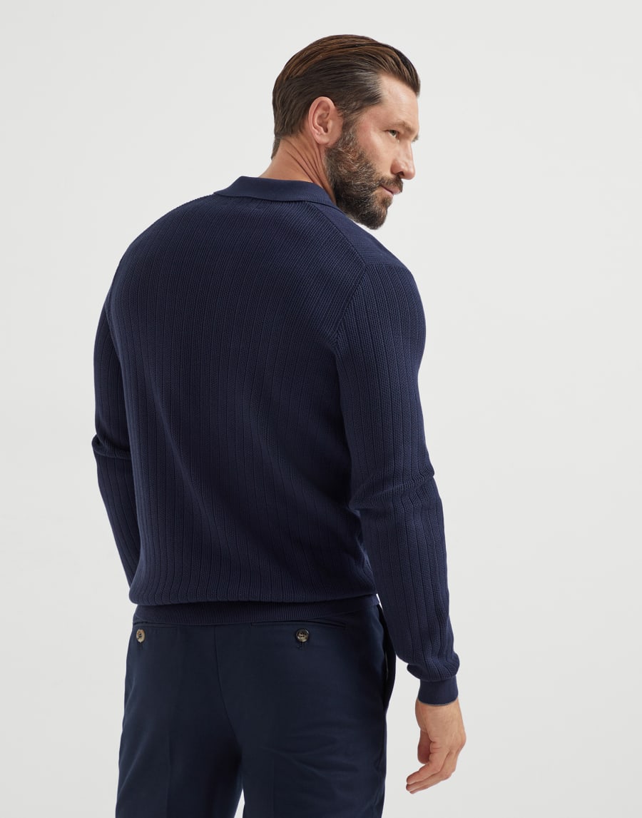 Rib knit polo Navy Blue Man - Brunello Cucinelli
