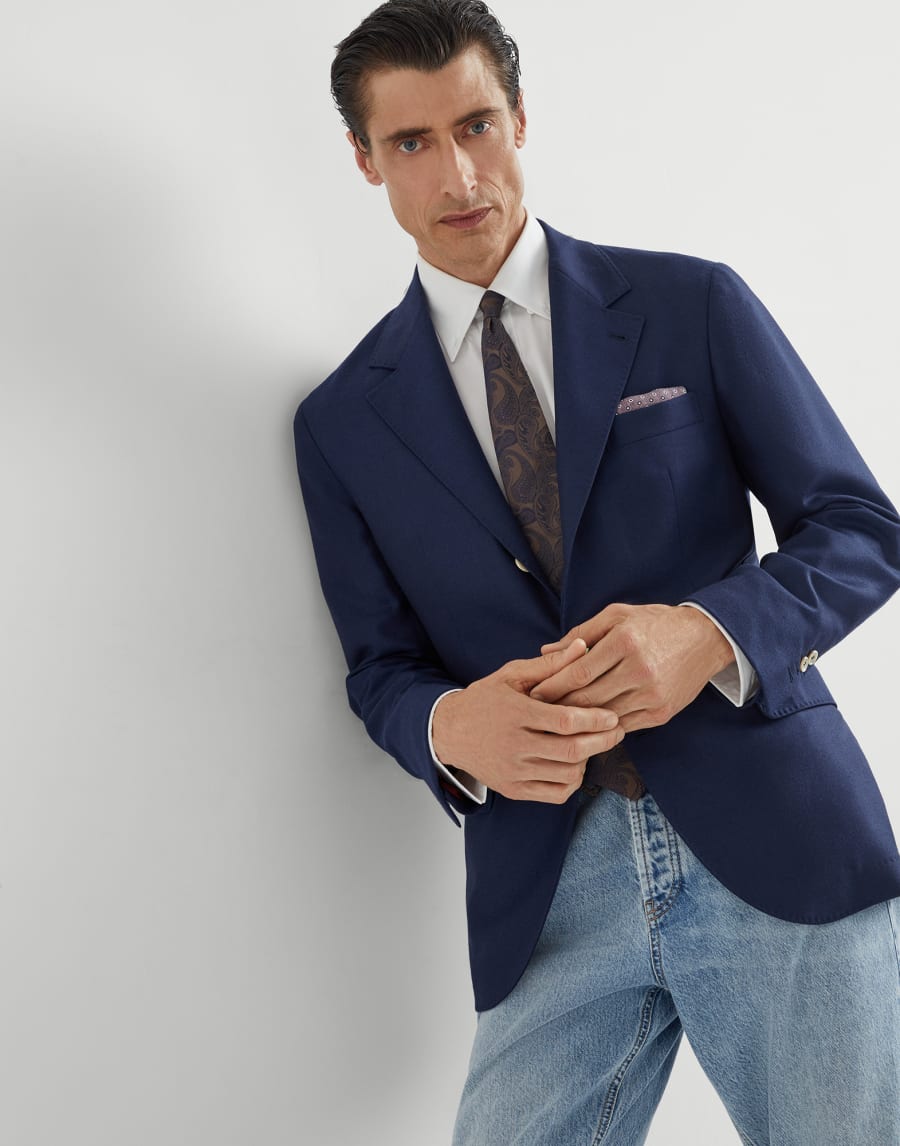 斜纹面料解构夹克 空军蓝 男款 - Brunello Cucinelli